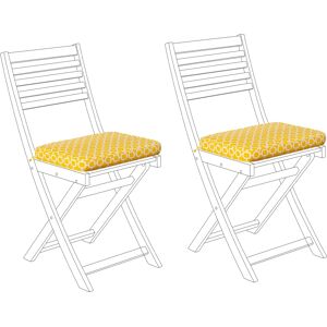 Beliani Outdoor Cushions Set - Yellow Geometric Pattern, UV Resistant Beliani Outdoor Cushions Set - Yellow Geometric Pattern, UV Resistant