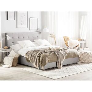 Beliani EU King Size Bed Light Grey Fabric with Storage - Bed Beliani EU King Size Bed Light Grey Fabric with Storage - Bed