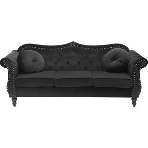 Beliani Black Velvet 3 Seater Sofa Glam Style - Sofa Beliani Black Velvet 3 Seater Sofa Glam Style - Sofa