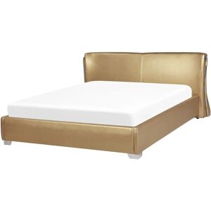 Beliani Double Leather Bed - Elegant Gold Upholstered Frame for Double Mattress Beliani Double Leather Bed - Elegant Gold Upholstered Frame for Double Mattress