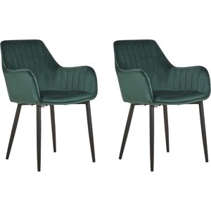 Beliani Set of 2 Dining Chairs Dark Green Velvet - Dining Chairs Beliani Set of 2 Dining Chairs Dark Green Velvet - Dining Chairs