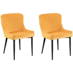 Beliani Set of 2 Dining Chairs Yellow Velvet Upholstered Quilted - Dining Chairs Beliani Set of 2 Dining Chairs Yellow Velvet Upholstered Quilted - Dining Chairs