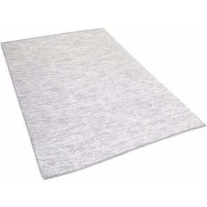 Beliani Grey Beige Wool Cotton Rug - 140x200cm - Geometric, Hand Woven Beliani Grey Beige Wool Cotton Rug - 140x200cm - Geometric, Hand Woven
