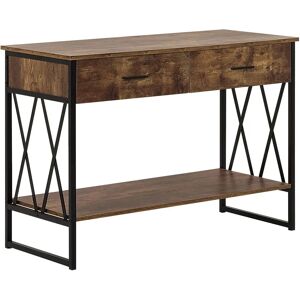 Beliani Dark Wood Industrial Console Table - 2 Drawers & Shelf Beliani Dark Wood Industrial Console Table - 2 Drawers & Shelf