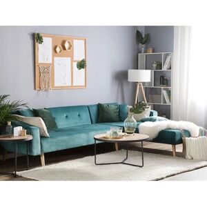 Beliani Corner Sofa Bed - Velvet Green, Left Hand, 4 Seater Beliani Corner Sofa Bed - Velvet Green, Left Hand, 4 Seater