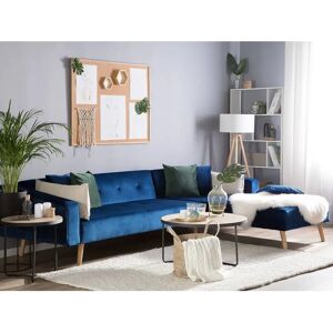 Beliani Corner Sofa Bed with 3 Pillows Blue Velvet Upholstery - Corner Sofa Bed Beliani Corner Sofa Bed with 3 Pillows Blue Velvet Upholstery - Corner Sofa Bed
