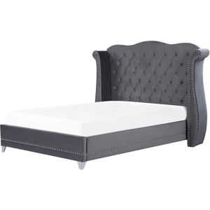 Beliani King Size Bed Grey Velvet - Bed Beliani King Size Bed Grey Velvet - Bed