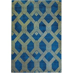 Beliani Viscose Rug Blue - Geometric Pattern Modern Glam Style Beliani Viscose Rug Blue - Geometric Pattern Modern Glam Style