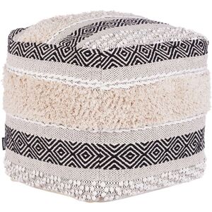 Pouffe de Algodón Beige y Negro Patrón Geométrico Estilo Boho - Beliani Pouffe de Algodón Beige y Negro Patrón Geométrico Estilo Boho - Beliani