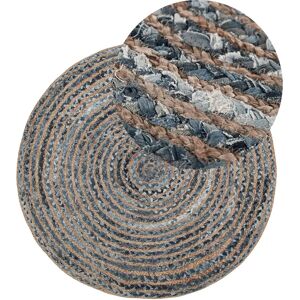Beliani Blue Jute Round Rug - Area Rug Beliani Blue Jute Round Rug - Area Rug