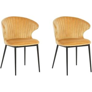 Beliani - Set of 2 Mustard Velvet Dining Chairs - Dining Chairs Beliani - Set of 2 Mustard Velvet Dining Chairs - Dining Chairs