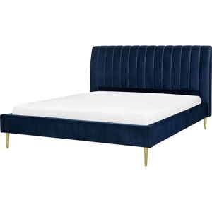 Beliani Navy Blue Velvet Super King Bed - Bed Beliani Navy Blue Velvet Super King Bed - Bed
