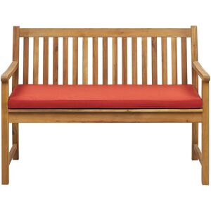 Beliani Garden Bench Light Acacia Wood 120 cm Red Seating Cushion - Garden Bench Beliani Garden Bench Light Acacia Wood 120 cm Red Seating Cushion - Garden Bench