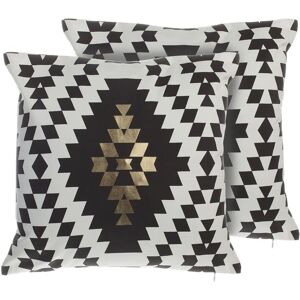Beliani Set di 2 Cuscini in Cotone Nero e Bianco 45cm Beliani Set di 2 Cuscini in Cotone Nero e Bianco 45cm