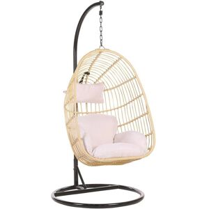 Beliani Hanging Chair Beige - Indoor-Outdoor Egg Shape Boho Beliani Hanging Chair Beige - Indoor-Outdoor Egg Shape Boho