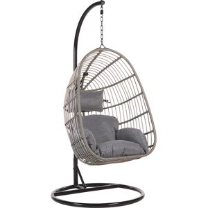 Beliani Hanging Chair Grey Rattan Egg Shape - Hanging Chair Beliani Hanging Chair Grey Rattan Egg Shape - Hanging Chair