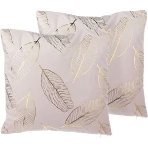 Beliani Pink Velvet Leaf Pattern Cushions - Decor Accessories Beliani Pink Velvet Leaf Pattern Cushions - Decor Accessories
