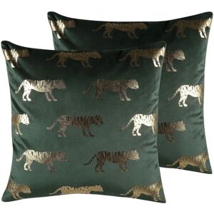 Beliani Set of 2 Velvet Cushions - Green Tiger 45x45cm Beliani Set of 2 Velvet Cushions - Green Tiger 45x45cm
