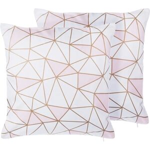 Beliani Set of 2 Pink Cotton Geometric Cushions - Cushions Beliani Set of 2 Pink Cotton Geometric Cushions - Cushions
