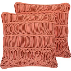 Beliani Set of 2 Cotton Cushions - Orange - 45x45 cm - Cushions Beliani Set of 2 Cotton Cushions - Orange - 45x45 cm - Cushions