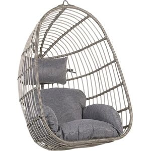 Beliani Hanging Chair Grey Rattan - Indoor-Outdoor Egg Style Boho Beliani Hanging Chair Grey Rattan - Indoor-Outdoor Egg Style Boho