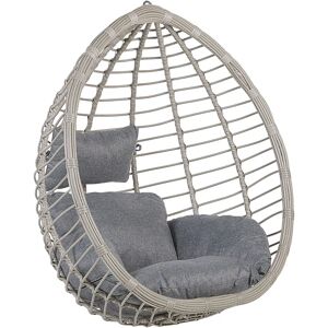 Beliani Hanging Chair Grey Rattan Egg Style Indoor-Outdoor - Hanging Chair Beliani Hanging Chair Grey Rattan Egg Style Indoor-Outdoor - Hanging Chair