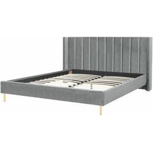 Beliani King Size Bed Grey Velvet - Bed Beliani King Size Bed Grey Velvet - Bed
