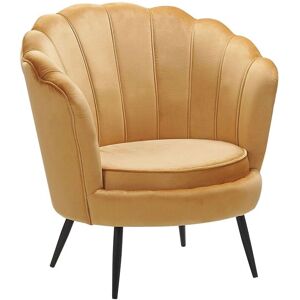 Beliani Armchair Yellow Velvet Novelty Shape Metal Legs - Armchair Beliani Armchair Yellow Velvet Novelty Shape Metal Legs - Armchair