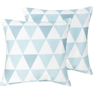 Beliani Outdoor Cushions Set - Blue White Geometric Triangle 40cm Beliani Outdoor Cushions Set - Blue White Geometric Triangle 40cm