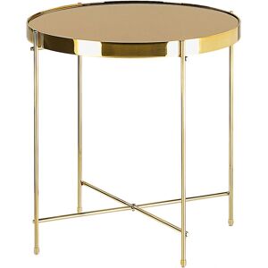 Beliani Side Table Golden Brown - Tempered Glass, Iron, Round - 40cm Beliani Side Table Golden Brown - Tempered Glass, Iron, Round - 40cm