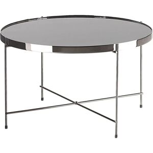 Beliani Coffee Table Black Tempered Glass Top Silver Metal Legs Round Glam - Coffee Table Beliani Coffee Table Black Tempered Glass Top Silver Metal Legs Round Glam - Coffee Table
