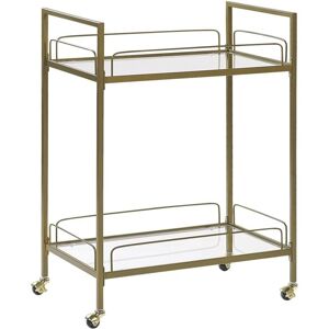 Beliani Kitchen Trolley Gold Metal Legs Tempered Glass Top with Shelf and Castors - Kitchen Trolley Beliani Kitchen Trolley Gold Metal Legs Tempered Glass Top with Shelf and Castors - Kitchen Trolley