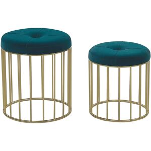 Beliani Set of 2 Teal Velvet Pouffes - Modern Design Beliani Set of 2 Teal Velvet Pouffes - Modern Design