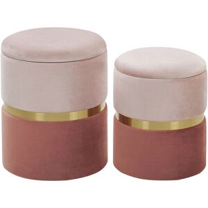 Beliani Pink Velvet Set of 2 Storage Pouffes - Pouffe Beliani Pink Velvet Set of 2 Storage Pouffes - Pouffe
