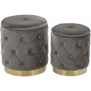 Beliani Grey Velvet Storage Pouffe - Retro Design Beliani Grey Velvet Storage Pouffe - Retro Design