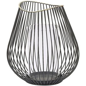 Beliani Lantern Black and Gold Metal 22 cm with Glass Insert Candle Holder Decoration - Candle Lantern Beliani Lantern Black and Gold Metal 22 cm with Glass Insert Candle Holder Decoration - Candle Lantern