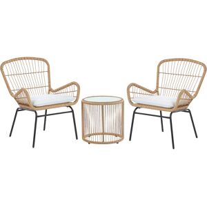Beliani Bistro Set Light Brown – 2 Chairs, Glass Table - Outdoor Furniture Beliani Bistro Set Light Brown – 2 Chairs, Glass Table - Outdoor Furniture