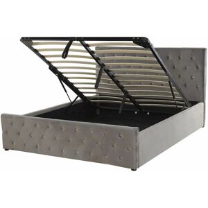Beliani Bed Grey Velvet Upholstery with Storage - Bed Beliani Bed Grey Velvet Upholstery with Storage - Bed