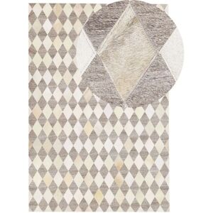 Beliani Cowhide Area Rug - 140x200 cm - Beige Brown Geometric Diamond Pattern Beliani Cowhide Area Rug - 140x200 cm - Beige Brown Geometric Diamond Pattern