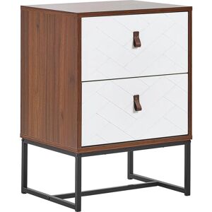 Beliani Bedside Table Dark Wood with White Metal Legs - Nightstand Beliani Bedside Table Dark Wood with White Metal Legs - Nightstand
