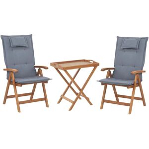 Beliani Garden Bistro Set Acacia Wood Table 2 Chairs with Blue Cushions UV Resistant Foldable - Bistro Set Beliani Garden Bistro Set Acacia Wood Table 2 Chairs with Blue Cushions UV Resistant Foldable - Bistro Set