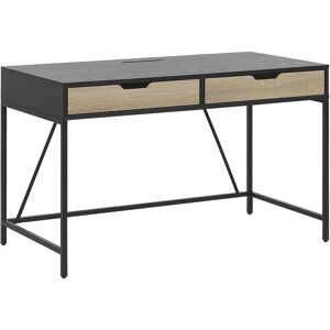 Beliani Home Desk Black Wooden Top Metal Base 2 Drawers Light Wood - Desk Beliani Home Desk Black Wooden Top Metal Base 2 Drawers Light Wood - Desk