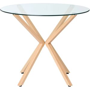 Beliani Light Wood Round Dining Table - Tempered Glass - 90cm Scandinavian Beliani Light Wood Round Dining Table - Tempered Glass - 90cm Scandinavian