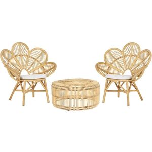 Beliani Bistro Set Beige - Rustic Boho Dining Set Beliani Bistro Set Beige - Rustic Boho Dining Set