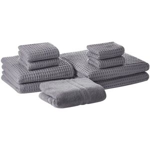 Beliani Set of 9 Grey Cotton Towels - Guest, Hand, Bath & Mat - Luxury Beliani Set of 9 Grey Cotton Towels - Guest, Hand, Bath & Mat - Luxury