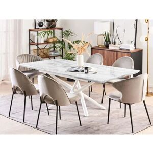 Beliani White Extending Dining Table - Rectangular, Marble Effect, 160/200x90 cm Beliani White Extending Dining Table - Rectangular, Marble Effect, 160/200x90 cm
