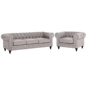 Beliani Light Grey Chesterfield Living Room Set - Sofa & Armchair Beliani Light Grey Chesterfield Living Room Set - Sofa & Armchair