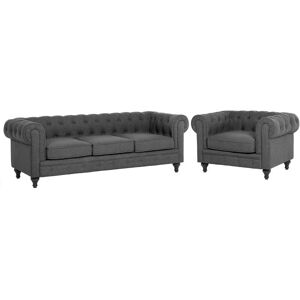 Beliani Grey Chesterfield Living Room Set - Sofa & Armchair Beliani Grey Chesterfield Living Room Set - Sofa & Armchair