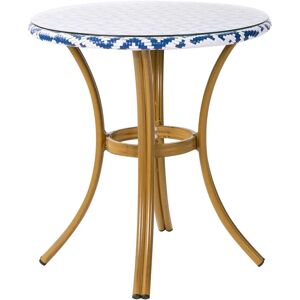 Tavolo da Giardino Blu e Bianco PE Rattan 70cm Vetro Alluminio - Tavolo da Giardino Tavolo da Giardino Blu e Bianco PE Rattan 70cm Vetro Alluminio - Tavolo da Giardino