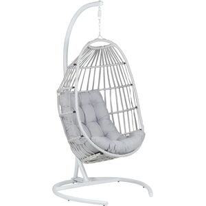 Beliani Light Grey Hanging Chair - PE Rattan Modern Swing Chair Beliani Light Grey Hanging Chair - PE Rattan Modern Swing Chair